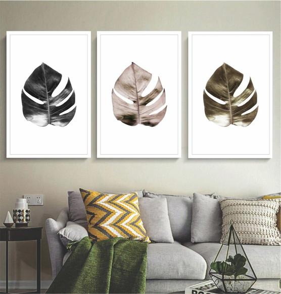 Kit 3 Quadros Decorativos Folhagem Monstera Moderno Moldura