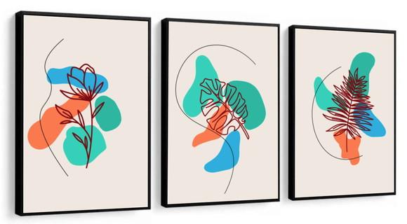 Kit 3 Quadros Decorativos Folhagem Para Sala Moderno Moldura