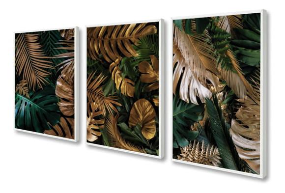 Kit 3 Quadros Decorativos Folhagem Para Sala Moderno Moldura