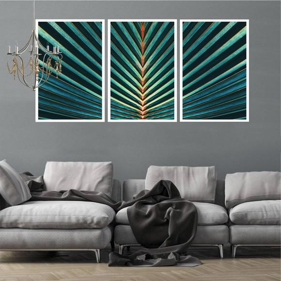 Kit 3 Quadros Decorativos Folhagem Para Sala Moderno Moldura