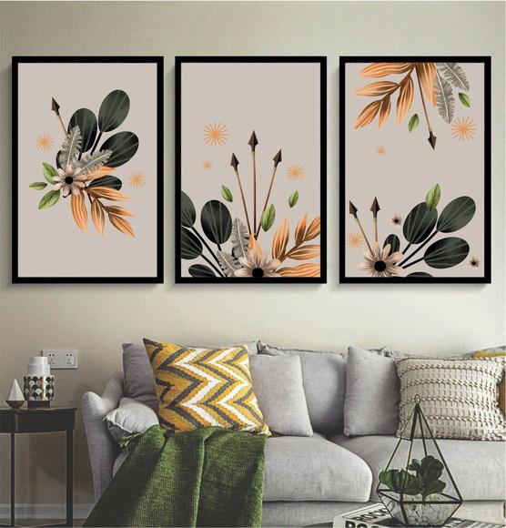 Kit 3 Quadros Decorativos Folhagem Para Sala Quarto Moldura