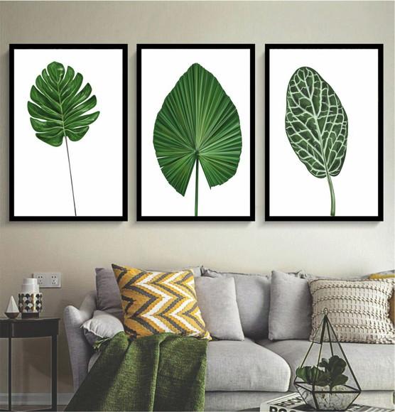 Kit 3 Quadros Decorativos Folhagem Para Sala Quarto Moldura