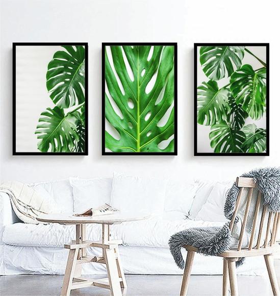 Kit 3 Quadros Decorativos Folhagem Para Sala Quarto Moldura