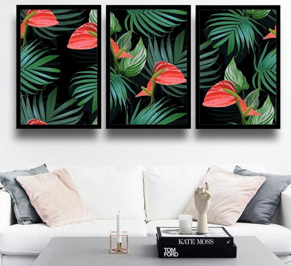 Kit 3 Quadros Decorativos Folhagem Verde Botânico Molduras