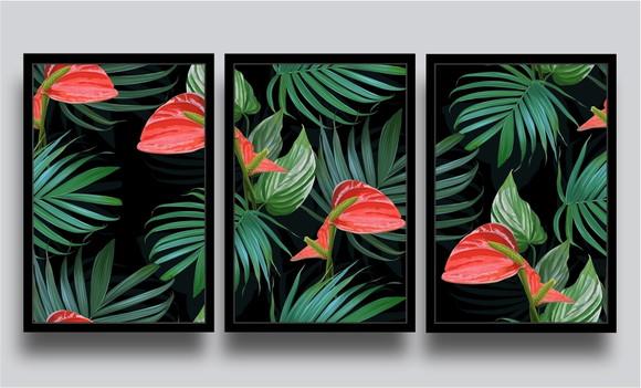 Kit 3 Quadros Decorativos Folhagem Verde Botânico Molduras