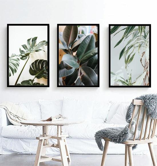 Kit 3 Quadros Decorativos Folhagem Verde Conjunto Moldura