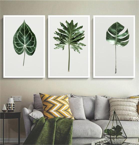 Kit 3 Quadros Decorativos Folhagem Verde Para Sala Moldura