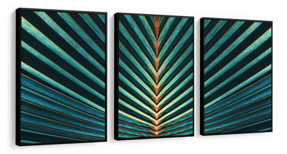 Kit 3 Quadros Decorativos Folhagem Verde Para Sala Moldura