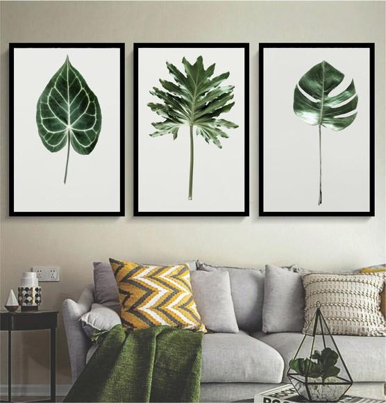 Kit 3 Quadros Decorativos Folhagem Verde Para Sala Quarto