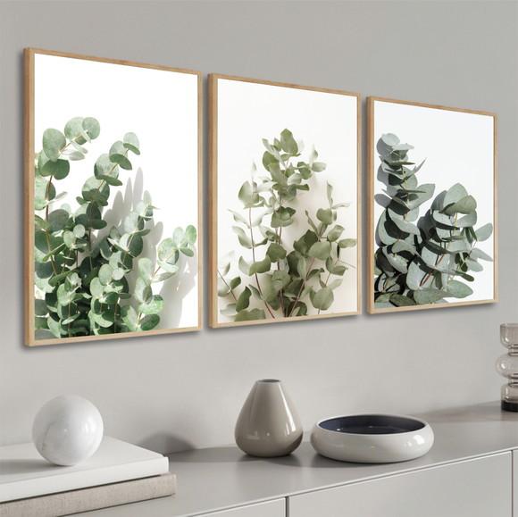 Kit 3 Quadros Decorativos Folhas Verdes Para Sala Moldura