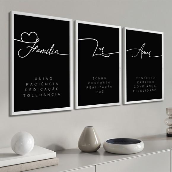 Kit 3 Quadros Decorativos Frases Para Quarto Sala Moldura