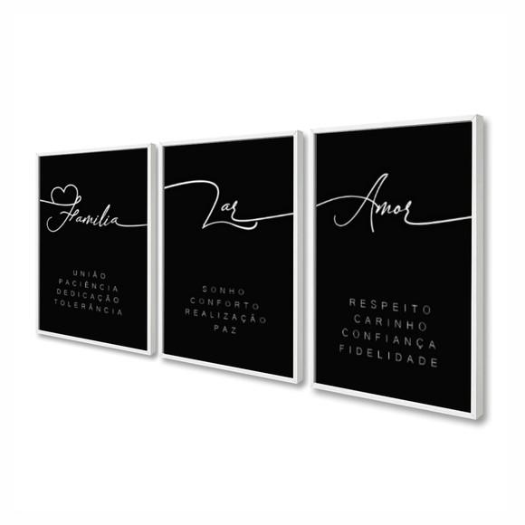 Kit 3 Quadros Decorativos Frases Para Quarto Sala Moldura