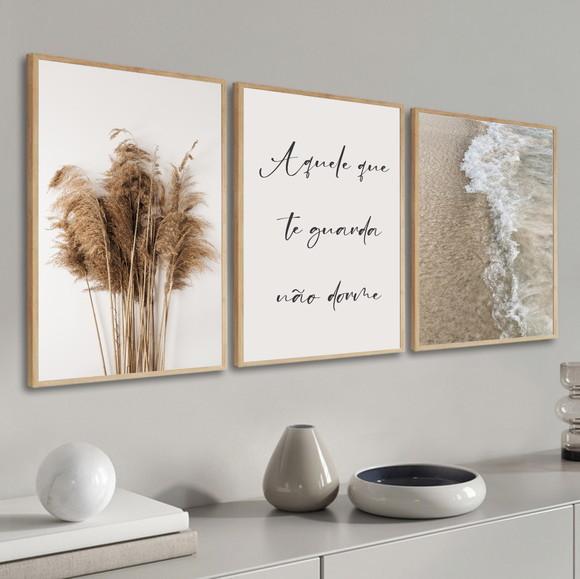 Kit 3 Quadros Decorativos Frases Praia Para Sala Com Moldura
