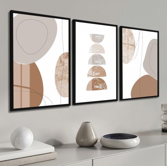 Kit 3 Quadros Decorativos Geométrico Moderno Moldura E Vidro