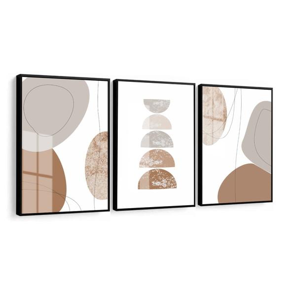 Kit 3 Quadros Decorativos Geométrico Moderno Moldura E Vidro