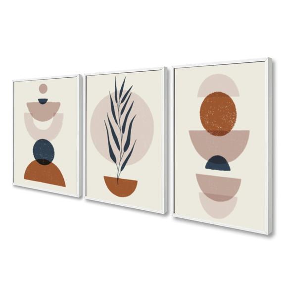 Kit 3 Quadros Decorativos Geométrico Para Sala Com Moldura