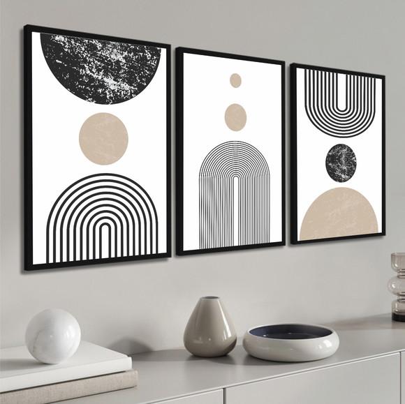 Kit 3 Quadros Decorativos Geométricos Abstratos Com Moldura