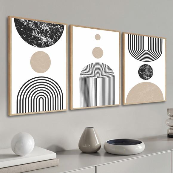 Kit 3 Quadros Decorativos Geométricos Modernos Com Moldura
