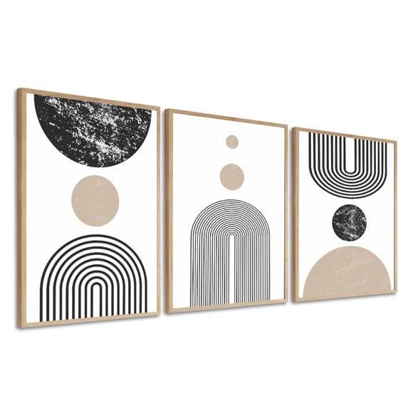 Kit 3 Quadros Decorativos Geométricos Modernos Com Moldura