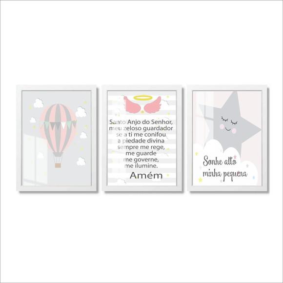 Kit 3 Quadros Decorativos Infantil Frases Moldura e Vidro