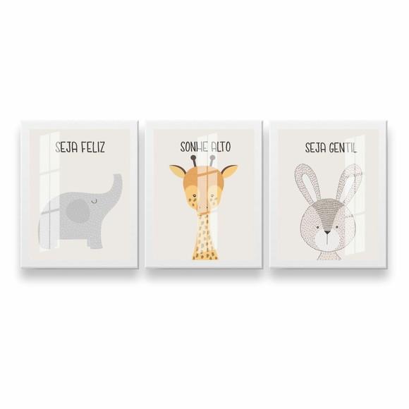 Kit 3 Quadros Decorativos Infantil Frases Com Moldura Vidro