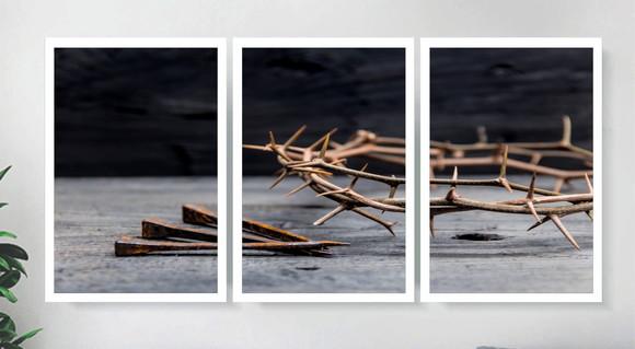 Kit 3 Quadros Decorativos Jesus Cristo Coroa De Espinho Fé