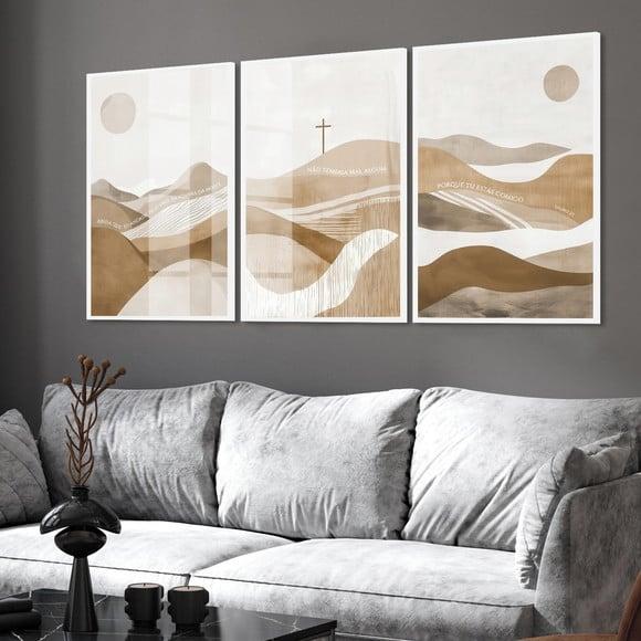 Kit 3 Quadros Decorativos Jesus Cristo Frases Salmos Vidro