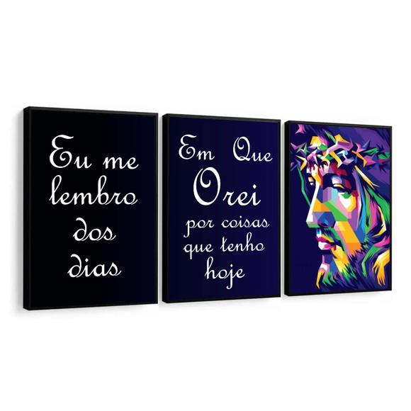 Kit 3 Quadros Decorativos Jesus de Nazaré Oração com Moldura