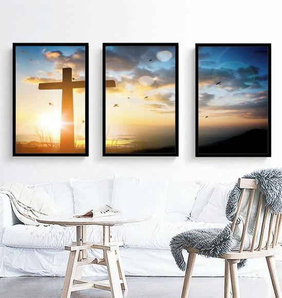 Kit 3 Quadros Decorativos Jesus Para Sala Quarto Com Moldura
