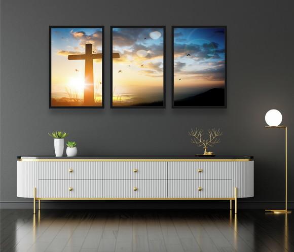 Kit 3 Quadros Decorativos Jesus Para Sala Quarto Com Moldura