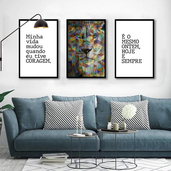 Kit 3 Quadros Decorativos Leão Da Tribo De Judá Com Molduras