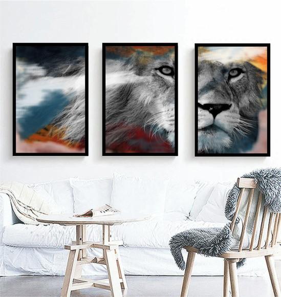 Kit 3 Quadros Decorativos Leão De Judá Moderno Com Moldura