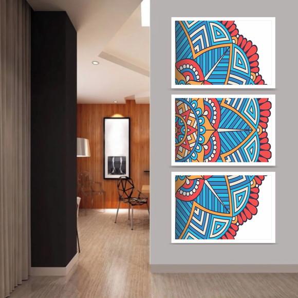 Kit 3 Quadros Decorativos Mandala Para Sala Quarto Moldura