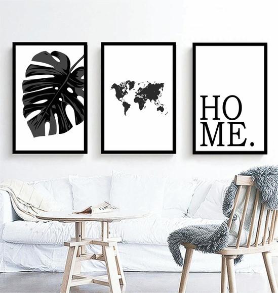 Kit 3 Quadros Decorativos Mapa Mundi Home Para Sala Moldura