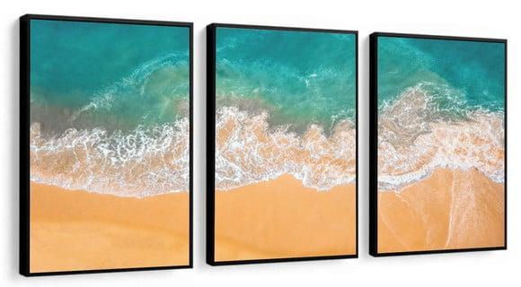 Kit 3 Quadros Decorativos Mar Azul Hall Paisagem Com Moldura