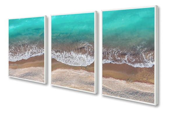 Kit 3 Quadros Decorativos Mar Azul Paisagem Moderno Moldura