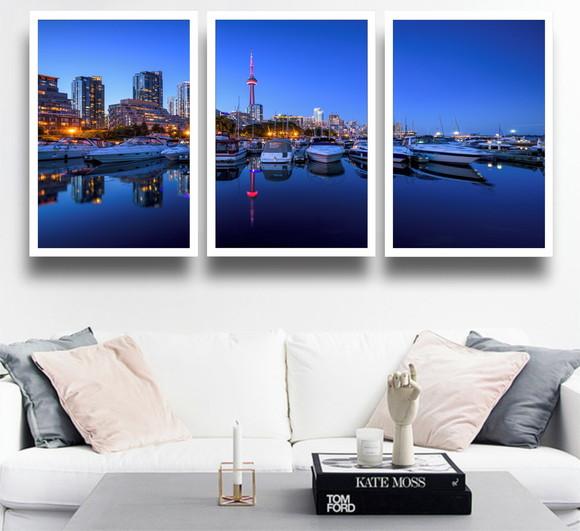 Kit 3 Quadros Decorativos Mar Barcos Para Sala Casa Moldura