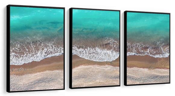 Kit 3 Quadros Decorativos Mar Paisagem Azul Onda Com Moldura