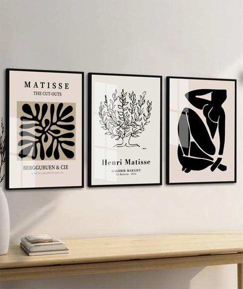 Kit 3 Quadros Decorativos Matisse Frases com Moldura e Vidro