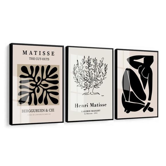 Kit 3 Quadros Decorativos Matisse Frases com Moldura e Vidro
