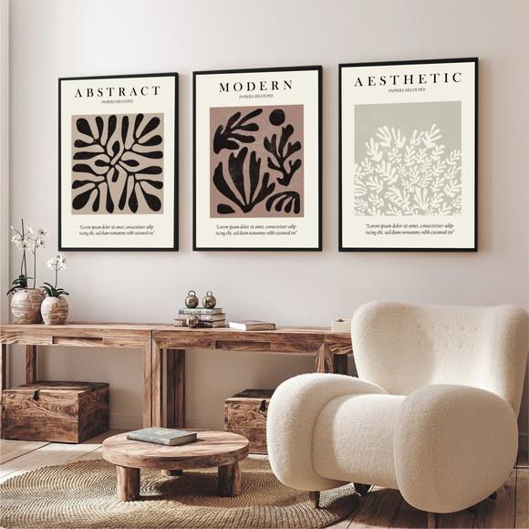 Kit 3 Quadros Decorativos Matisse Para Sala Quarto Moldura