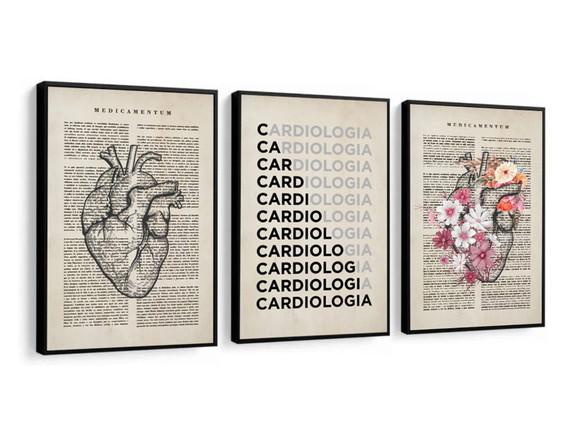 Kit 3 Quadros Decorativos Medicina Cardiologia Com Moldura