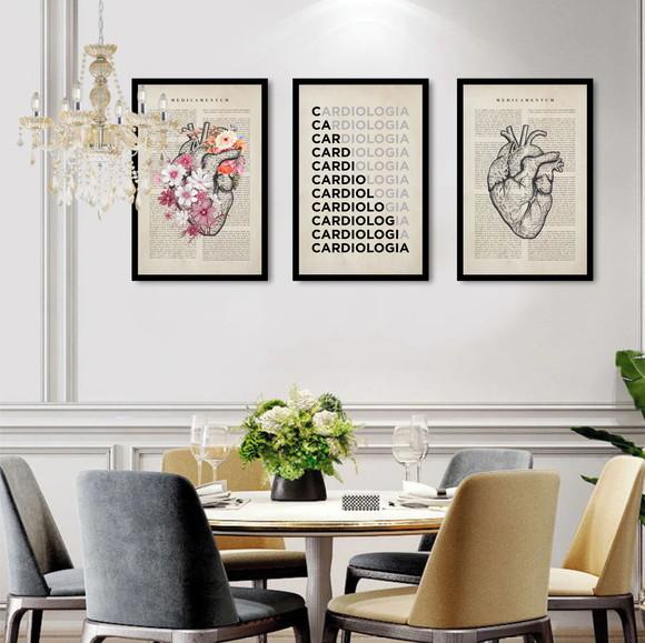 Kit 3 Quadros Decorativos Medicina Cardiologia Com Moldura