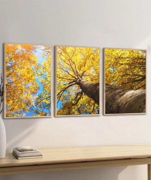 Kit 3 Quadros Decorativos Moderno Arvore Ipê Amarelo Moldura