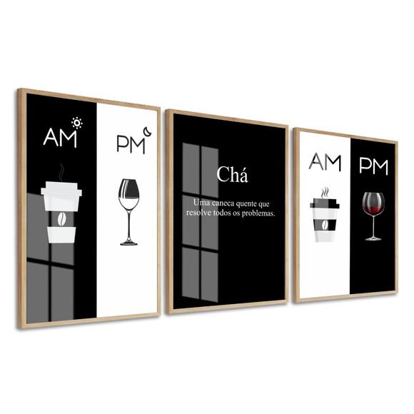 Kit 3 Quadros Decorativos Moderno Cozinha Vinho Café Vidro