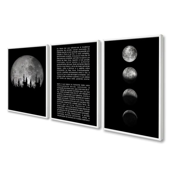 Kit 3 Quadros Decorativos Moderno Fases Da Lua Frase Moldura