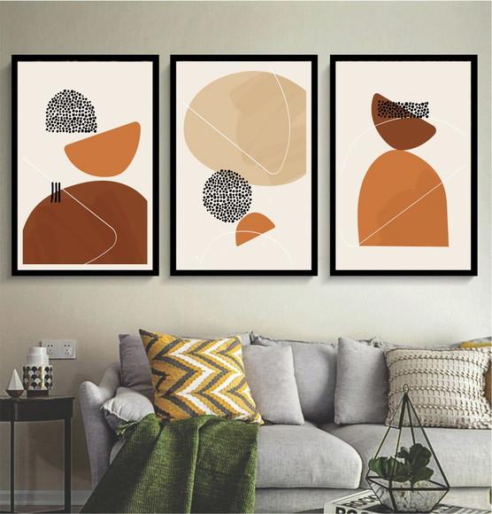 Kit 3 Quadros Decorativos Moderno Para Quarto Sala Moldura