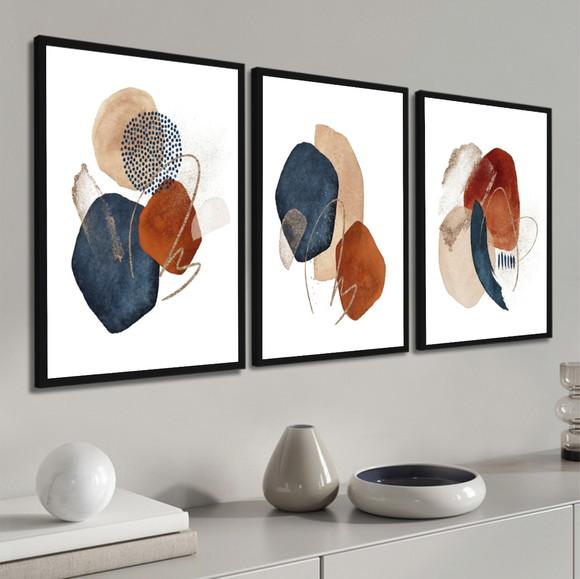 Kit 3 Quadros Decorativos Moderno Para Sala Abstrato Moldura