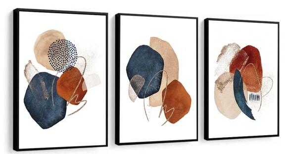 Kit 3 Quadros Decorativos Moderno Para Sala Abstrato Moldura