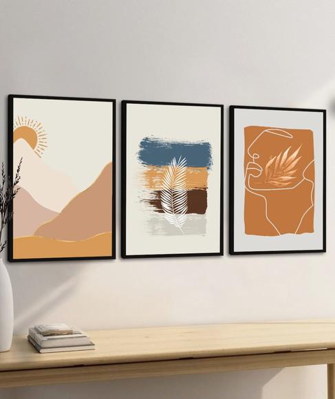 Kit 3 Quadros Decorativos Modernos Abstrato Sala com Moldura